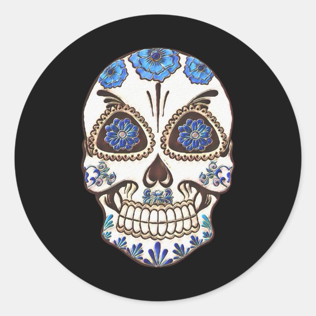 Sticker Rond Halloween Floral Sugar Skull (Devant)