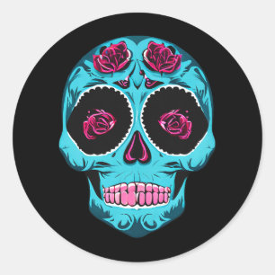 Sticker Rond Halloween Floral Sugar Skull