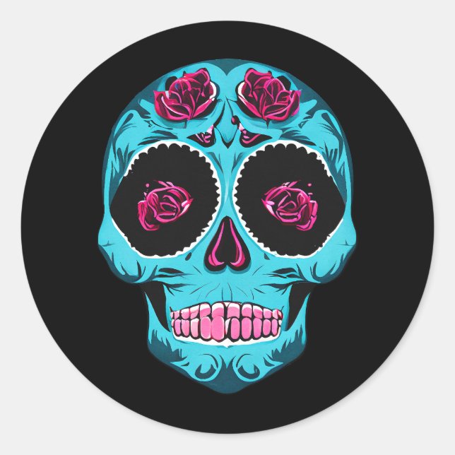 Sticker Rond Halloween Floral Sugar Skull (Devant)
