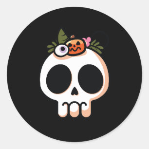 Sticker Rond Halloween Floral Sugar Skull