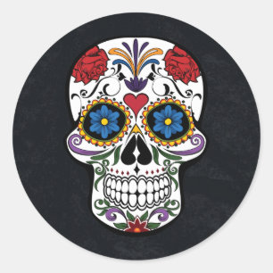 Sticker Rond Halloween Floral Sugar Skull