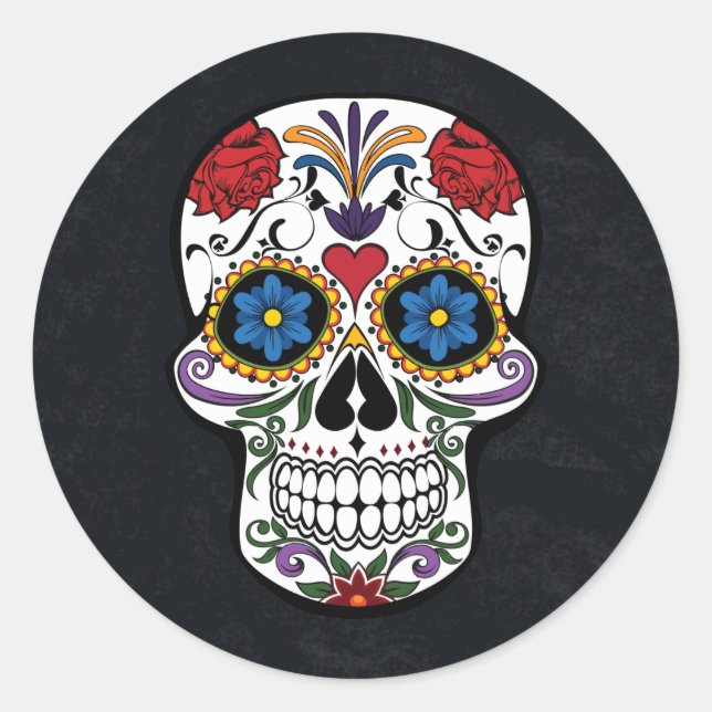 Sticker Rond Halloween Floral Sugar Skull (Devant)