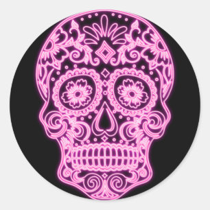Sticker Rond Halloween Floral Sugar Skull