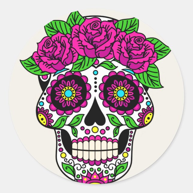 Sticker Rond Halloween Floral Sugar Skull (Devant)