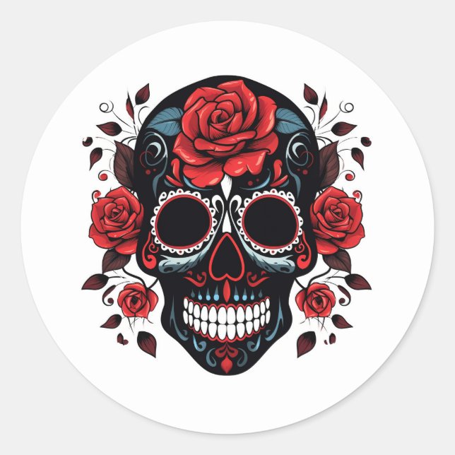 Sticker Rond Halloween Floral Sugar Skull (Devant)