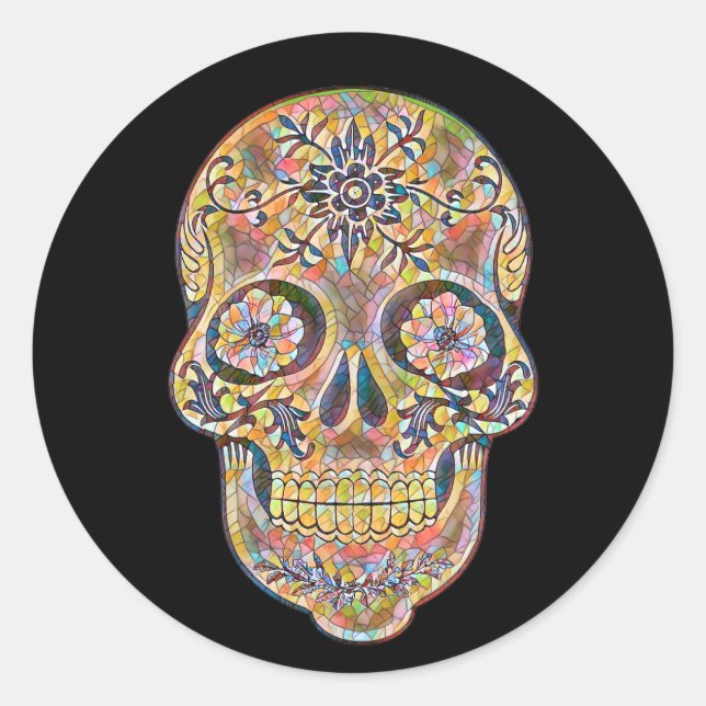 Sticker Rond Halloween Floral Sugar Skull (Devant)