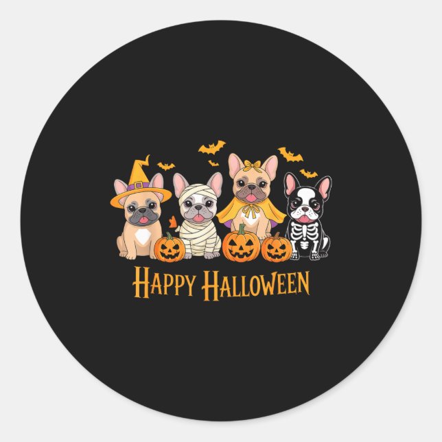 Sticker Rond Halloween French Bulldog Dogs Pumpkin Funny  (Devant)