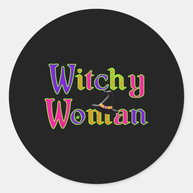 Sticker Rond Halloween Fun Witch Witchy Woman Trick Treat (Devant)