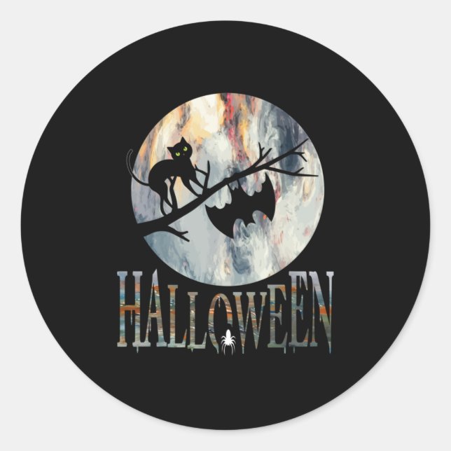 Sticker Rond Halloween Funny Chat Halloween Anniversaire (Devant)