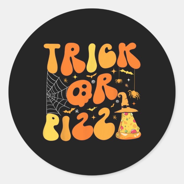 Sticker Rond Halloween Funny Trick ou Pizza Scandale Ghost Deco (Devant)