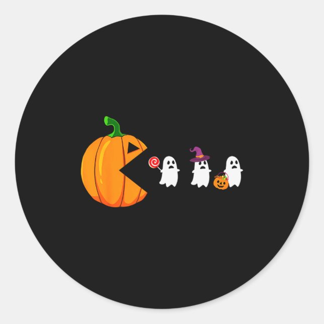 Sticker Rond Halloween Gamer Pumpkin Eating Ghost Costume Men B (Devant)