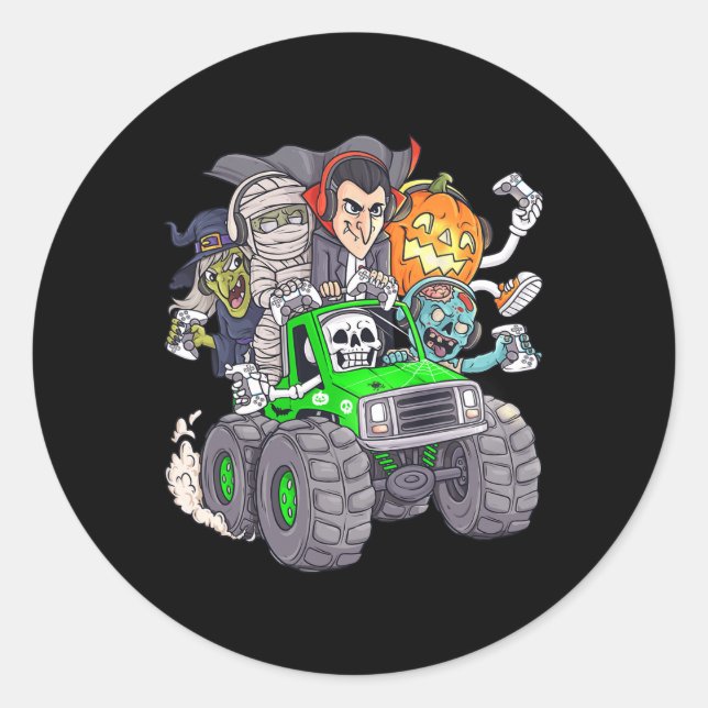 Sticker Rond Halloween Gamer Skeleton (Devant)