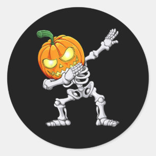 Sticker Rond Halloween garçons Dabbing Skeleton Citrouille effr