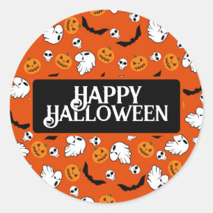 Sticker Rond Halloween Ghost Bats Citrouille crâne