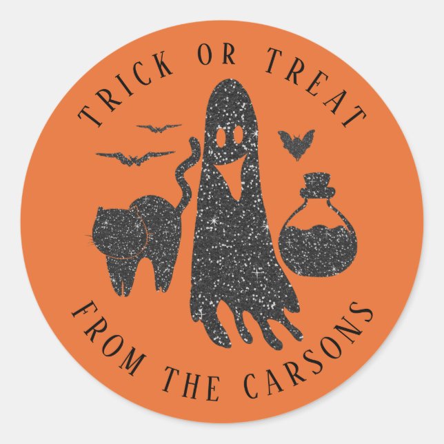 Sticker Rond Halloween Ghost Chat chauves-souris Poison Bouteil (Devant)