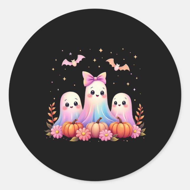 Sticker Rond Halloween Ghost Coquette Bow Automne Citrouille Éf (Devant)