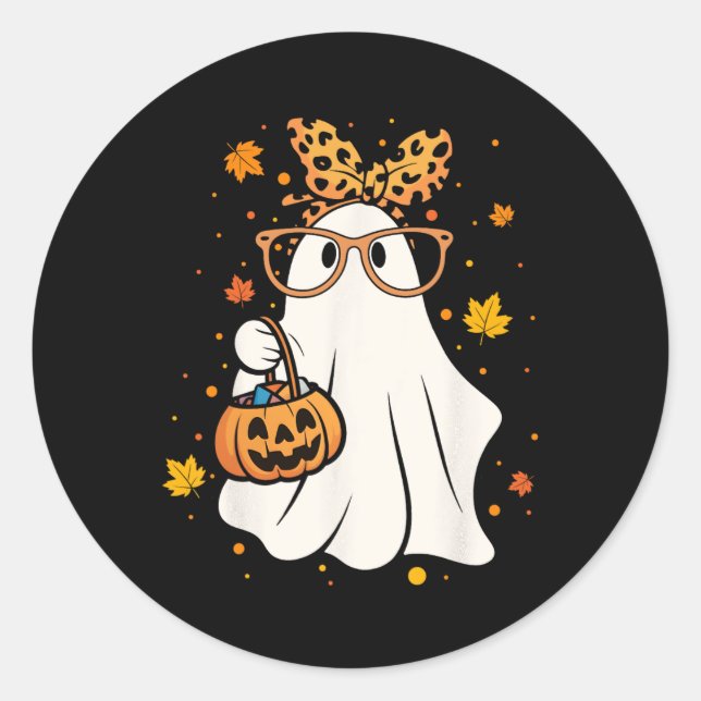 Sticker Rond Halloween Ghost Gles mignonette Leopard Ndana Fill (Devant)