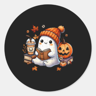 Sticker Rond Halloween Ghost Lecture Livre Lote Ghost Cof
