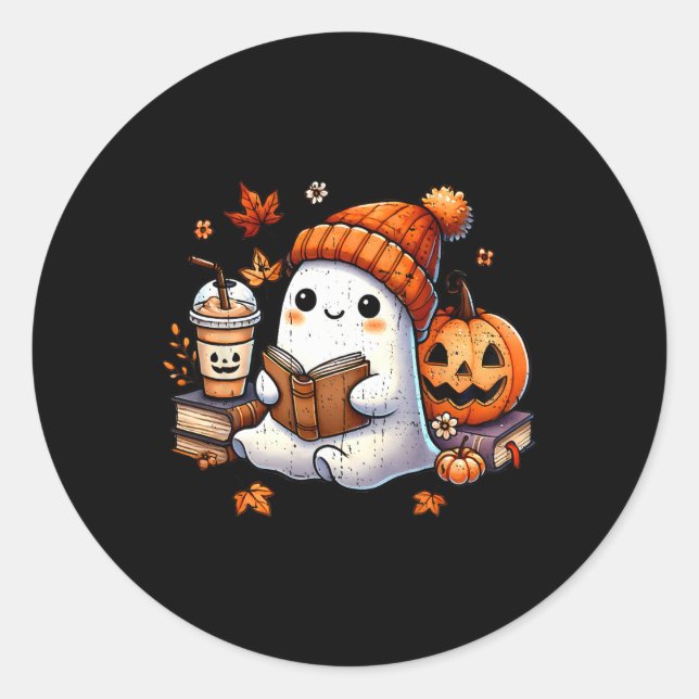 Sticker Rond Halloween Ghost Lecture Livre Lote Ghost Cof (Devant)