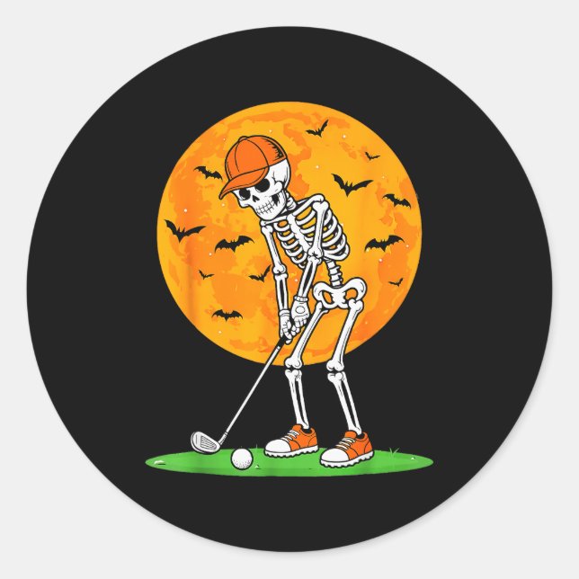 Sticker Rond Halloween Golf Skeleton Soky Golfer Halloween Golf (Devant)