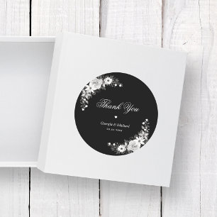 Sticker Rond Halloween gothique noir Merci floral Mariage