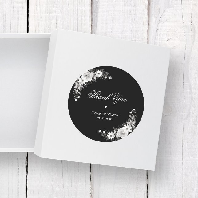 Sticker Rond Halloween gothique noir Merci floral Mariage (Créateur téléchargé)