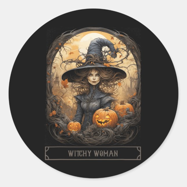Sticker Rond Halloween gothique Wiccan en cuisine vintage (Devant)