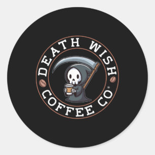 Sticker Rond Halloween Grave Faucheuse Boire Café Décès J