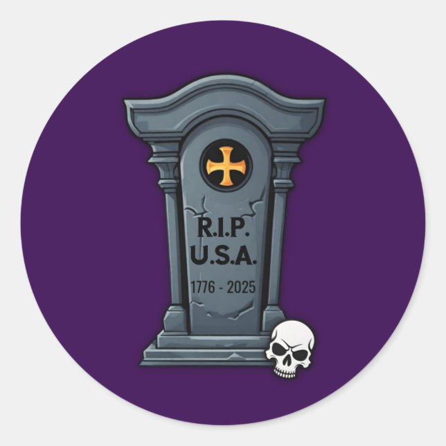 Sticker Rond Halloween Gravestone R.I.P. U.S.A. (Devant)
