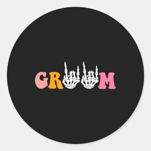 Sticker Rond Halloween Groom Bride Squelette Mariage main Bache (Devant)