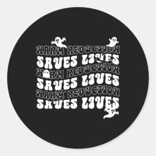 Sticker Rond Halloween Harm Reduction Cute Fantôme Santé publiq