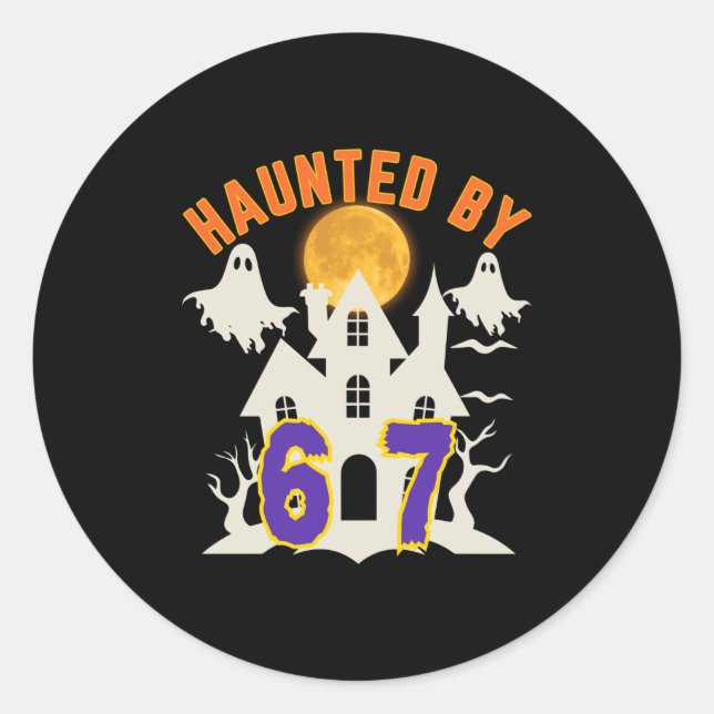 Sticker Rond Halloween Haunted By 6 7 Six Seven Gen Alpha Z 67  (Devant)