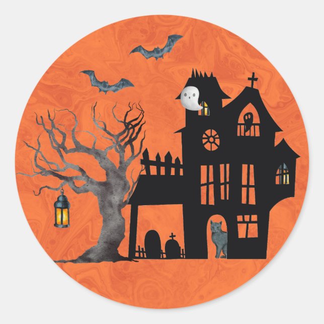 Sticker Rond Halloween Haunted House Scène (Devant)