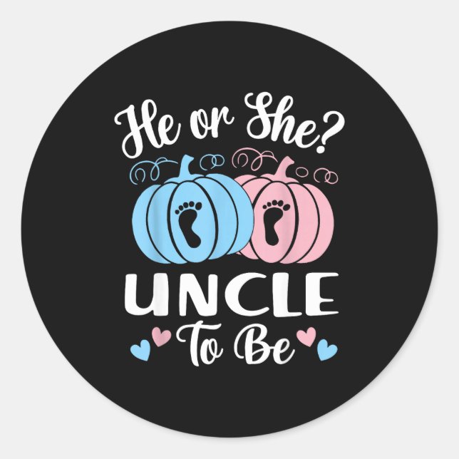 Sticker Rond Halloween He Or She Uncle To Be Pumpkin Gender Rev (Devant)