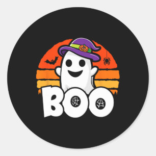 Sticker Rond Halloween heureux - Jolie sorcière fantôme - Boo -