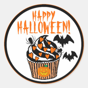 Sticker Rond Halloween heureux manie la batte le petit gâteau