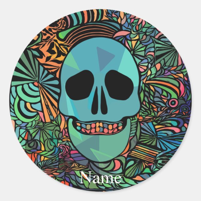 Sticker Rond Halloween Hippie Skull Thunder_cove (Devant)