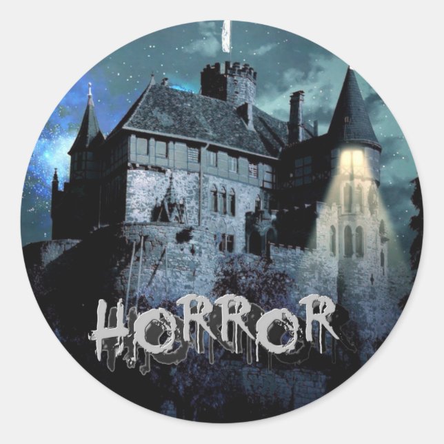 Sticker Rond Halloween Horreur hantée Maison effroi Bleu nuit (Devant)