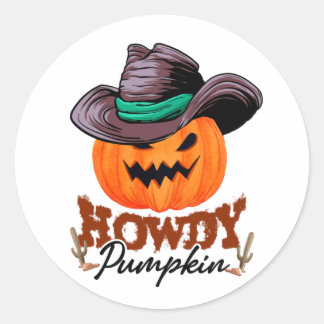 Sticker Rond Halloween Howdy Pumpkin Cowboy Birthday