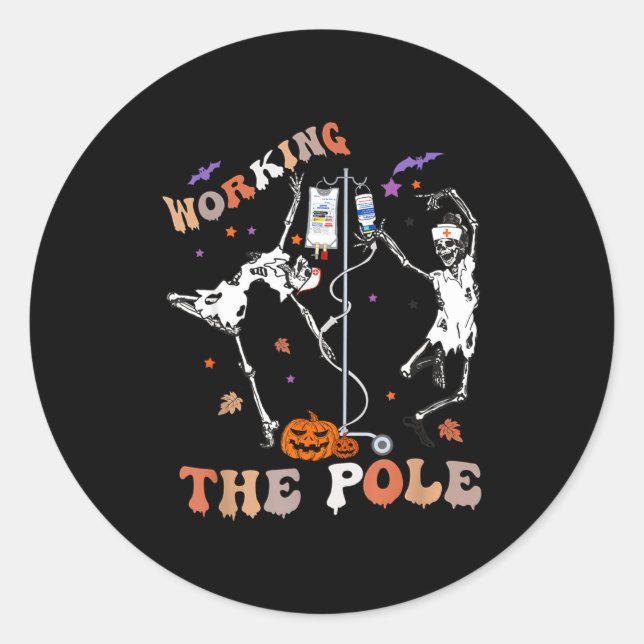 Sticker Rond Halloween Icu Er Nurse Working The Le Skeleton Dan (Devant)