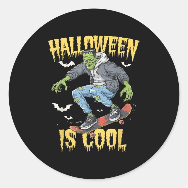 Sticker Rond Halloween Is Cool Women Men Frankenstein Monster  (Devant)