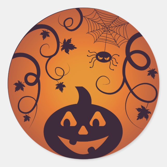 Sticker Rond Halloween Jack-o'-lantern citrouille visage et ara (Devant)