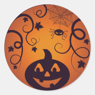 Sticker Rond Halloween Jack-o'-lantern citrouille visage et ara
