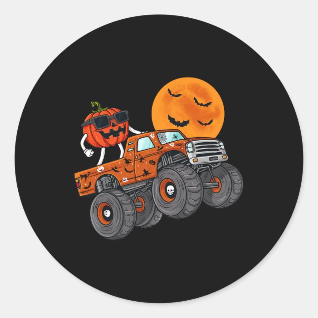 Sticker Rond Halloween Jack-o'-lantern Monster Truck Toddler Bo (Devant)