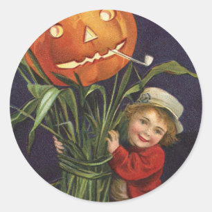 Sticker Rond Halloween Jack-o-lanterne vintage et Cornstalk gar