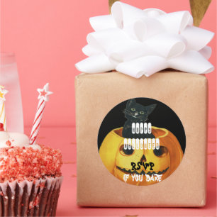 Sticker Rond HALLOWEEN Jack O'Lanterne et Chat noir