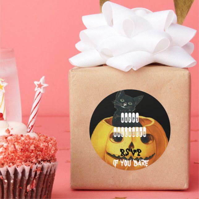 Sticker Rond HALLOWEEN Jack O'Lanterne et Chat noir (Fête)