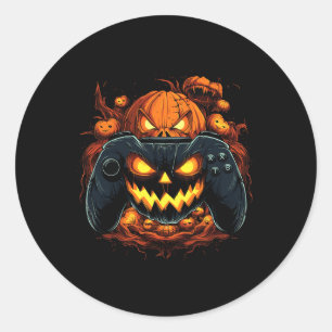Sticker Rond Halloween Jeu Jack-o'-lantern Citrouille Face cont