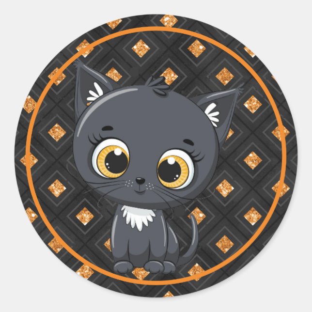 Sticker Rond Halloween Kitty avec orange et noir dos (Devant)