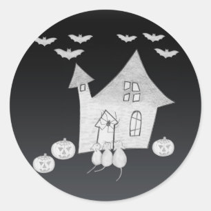 Sticker Rond Halloween la nuit avec Haunted House, chauves-sour